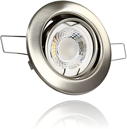 LEDFULL® LED Deckenstrahler Set Flach 230V Dimmbar Modul 5W Spot Tageslicht/Edelstahl gebürstet Einbaustrahler schwenkbar / GU10 GU5.3 Strahler Ersatz
