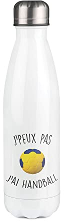 Bouteille Isotherme blanche au motif J'peux pas handball