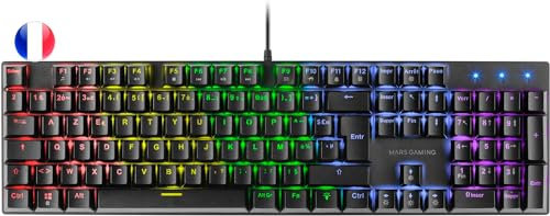 Mars Gaming MK422 Noir, Clavier Mécanique Gaming RGB, Antighosting, Switch Mécanique Marron, Langue Française