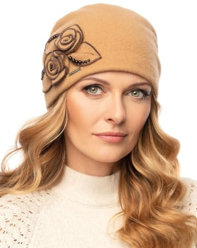 VIVISENCE Mütze Damen Für Winter Handgefertigte Herbst Elegante Beanie Wintermütze Aus Schurwolle Antistatische Eigenschaften Perfekt Für Kalte Wintertage Modell 7068