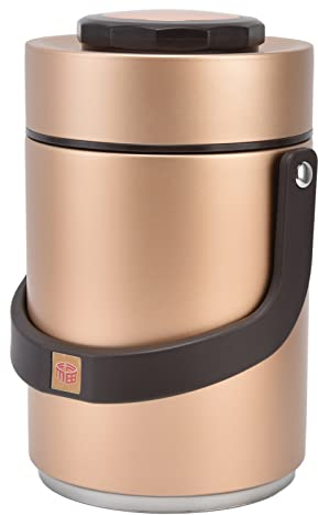 Fiambrera Aislante, Recipiente Térmico de Acero Inoxidable de 2 Litros Y 3 Capas para Niños, Adultos, Mujeres Y Hombres, Tarro ce Comida Caliente Al Vacío para Conservar El Calor (Oro)