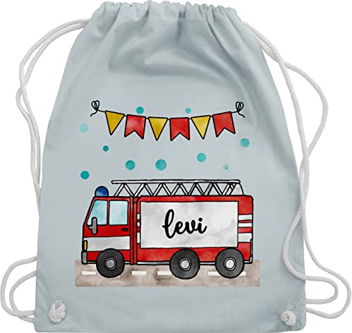Turnbeutel Rucksack - Feuerwehr - Feuerwehrauto - Geschenk - Unisize - Pastell Blau - beutel kindergarten wechselkleidung und name kinderbeutel tasche kindergartenkind junge kita stoffbeutel