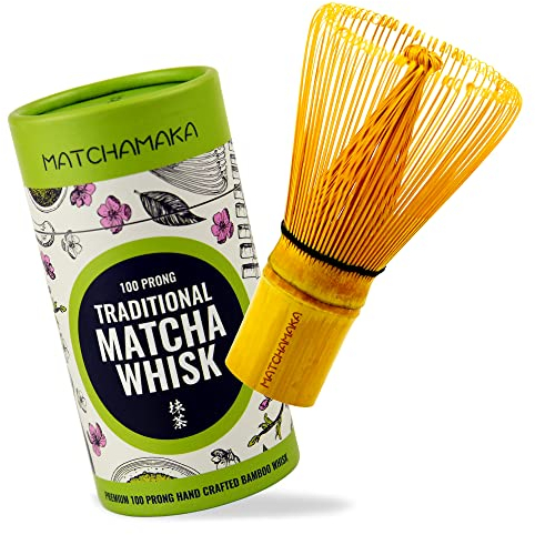 Premium Matcha Green Tea Whisk - 100 Prong - MATCHAMAKA Traditional Japanese Bamboo Matcha Whisk - Green Tea, Matcha Latte, Matcha Ceremonial Powder, Matcha Tea - The Perfect Matcha Ceremony Whisk