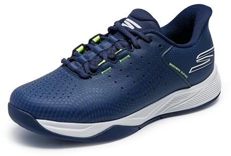 Skechers Men's Viper Court Reload Pickleball-Shoes, Navy Synthetic/Textile/Yellow Trim, 11.5 UK