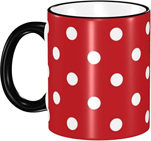 RFSHOP 330ml Ceramic Cup Red White Polka Dot Mug Large Coffee Mug Tea Cup Suitable for Kitchen Restaurant Office