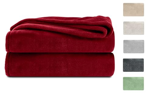 Komfortec Plaid Couverture Polaire Flanelle, Certifié Oeko-Tex Jeté de Canapé (Bordeaux, 220 x 240 cm)