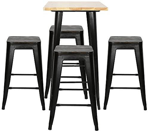 Table de Bar Bois (MDF) métal Mange Debout Fer Design Industriel Haute Bistro,pour Maison Pub Bistro, Cocktail à Manger pour Cuisine Restaurant Patio, 60 * 60 * 110cm (Noir)