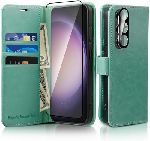 MONASAY Wallet Case for Samsung S24 with 3 Card Holders | With a Kickstand, RFID Blocking, 6.6 feet of shock absorption, PU Leather, Strong Magnetic Closure, Fits 6.2 inch ONLY