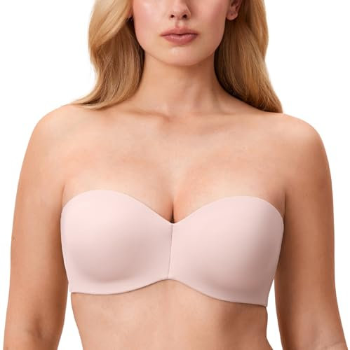 DELIMIRA Soutien Gorge sans Bretelles Invisible Grande Taille Femme Soutien-Gorge avec Armature Minimiseur Rose Nue 85C