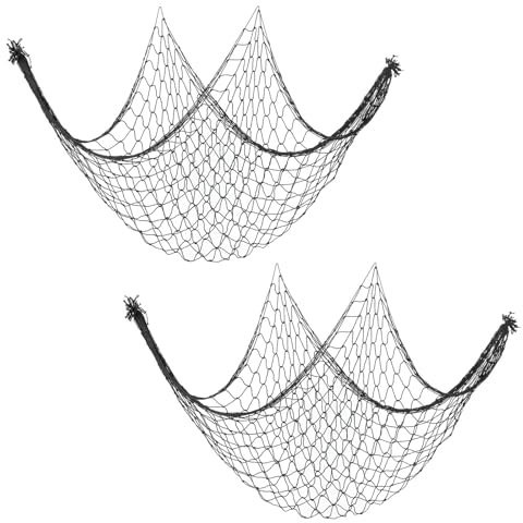 PATIKIL Fishing Net Decor, 2 Pack 80 x 40 Mediterranean Style Photographing Decoration Natural Fish Net Party Accessory for Home Bedroom, Black