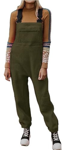 Salopette de travail en velours côtelé pour femme - Salopette d'hiver Sherpa - Salopette de travail chaude - Coupe ample - En peluche et épaisse - Avec poches, vert, S