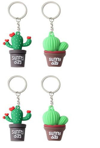 Teogneot Juego de 4 piezas de Colgante Llavero Llavero de Dibujos Animados para llaves de coche, bolso, mochila, regalo para teléfono móvil(cactus)