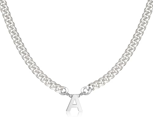 TOLOWOBK Kette Herren mit Buchstaben, Silber Edelstahl Ketten Panzerkette Halskette Herren Jungen A-Z Buchstabe Anhänger Kette Männer Abitur Abschluss Geburtstag Geschenke für Sohn Enkel Neffe Bruder
