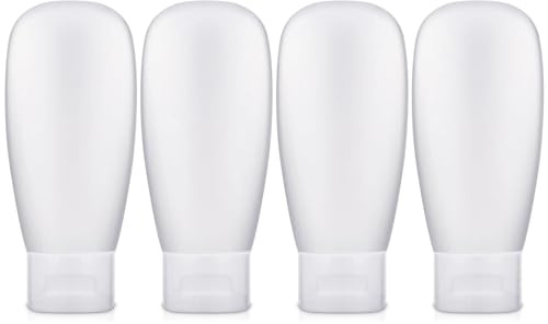 TRHDFW 4 Pack Clear Travel Tottles, 60ml Portable Leak Proof Travel Containers for Toiletries Travel Toiletry Bottles Refillable Squeeze Bottles for Shampoo Body Lotion Bath Shower Gel