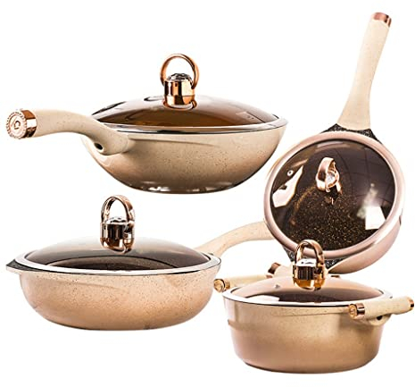 WBDHEHHD Pentole 8 Pezzi Wok Pentola per Zuppa Fornello A Induzione A Gas per Uso Domestico Forniture Pentola da Cucina Set da Cucina Set di Padelle da Cucina