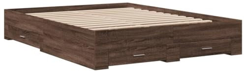 vidaXL Cama con Cajones, Somier Doble de Invitados, Estructura de Cama, Mueble para Dormitorio, Madera de Ingeniería Marrón Roble 150x200 cm