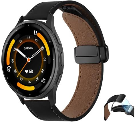 SeNool 22mm PU Lederarmband für Huawei Watch GT4 46mm/Watch 4 46mm/Watch 4 Pro 48mm, Magnetischer Magnetverschluss Leder Ersatzarmband Uhrenarmbänder für Garmin Venu 3/Forerunner 265/255 - Schwarz