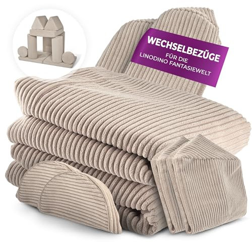Linodino® Cord Wechselbezüge für Fantasiewelt Spielsofas | Kindersofa Cover Set 8-Teilig | Ersatz Bezug Set für Kinder Sofas | Sofabezug | Elfenzauber Beige