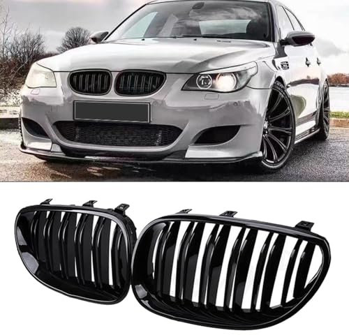 YIGRRO Kühlergrill für 5er E60,Zubehör Sport Frontgrill,Glanz Schwarz Doppelsteg Sport Kühlergrill für BMW 5er E60 E61 M5 2003–2009 E60 E61(E60 2003-2009, Doppelsteg Glanz Schwarz)