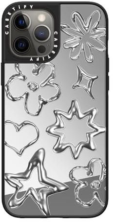 CASETiFY Mirror iPhone 12 Pro Max Hülle [Reflektierend/1,5 m Fallschutz/Kompatibel mit Magsafe] - Chrome Doodles - Silber auf Schwarz