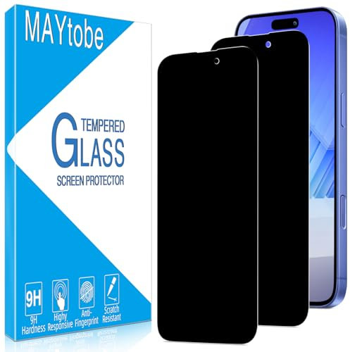 MAYtobe 2 Pack Privacy Screen Protector for iPhone 16 Plus, Anti Spy Tempered Glass, Case Friendly, Anti-Scratch, Ultra Resistant, Touch Sensitive, No Bubbles