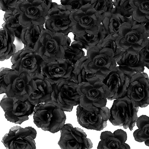 LARDUX 30 PCS Faux Flower Heads - Fake Flowers Bulk Faux Black Roses Heads Large for DIY Crafts Centerpieces Wedding Home Halloween Party Decoration