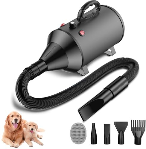 Blanlody Dog Hair Dryer Blaster 3800W/5.2HP Pet Grooming Hair Dryer Low Noise Temperature Heater with 4 Different Nozzles and Pet Grooming Brush