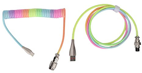 FUZHUI Pro Custom Coiled USB C Cable for Gaming Keyboard, Mix 1.5m Coiled Keyboard Cable, USB C to USB A TPU Cable with Detachable Metal Aviator for Mechanical Keyboards - Fast Data Sync (Type 1)