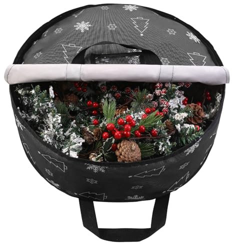 YiYa Weihnachtskranz Aufbewahrungstaschen Girland Aufbewahrungstasche mit Doppelreißverschluss Weihnachts-Hängekranz für Weihnachtsdekorationen Kränze(Schwarz)