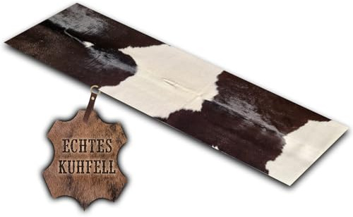 unendlich schoen – Echter Kuhfell Teppich klein, Läufer für Wohnzimmer Flur Eingangsbereich, Rinderfell für kleinere Flächen (schwarz Weiss, 120 x 40 cm)