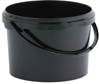 3L Plastic Bucket Pail + Handle & Lid - Heavy Duty ¦ Food Grade BPA Free ¦ Multi-use Fermentation Feed Dry Food Liquid Chemicals Hydroponics Storage Container BLACK