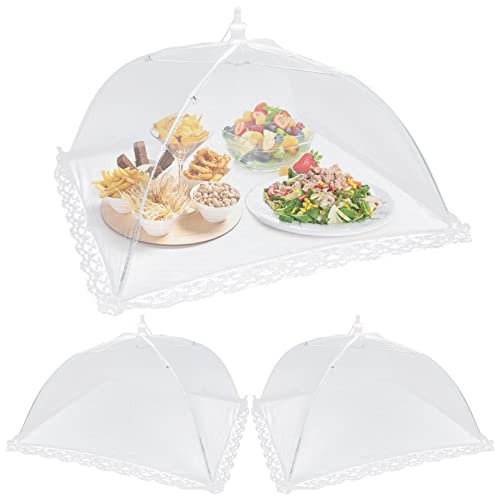 3 Pack Food Fly Cover 12 Inch Mesh Food Cover Tent Umbrella, Food Domes, Food Covers Mesh Pop Up Nets for Outdoor, Party, Picnic, BBQ, Reusable and Collapsible (White)