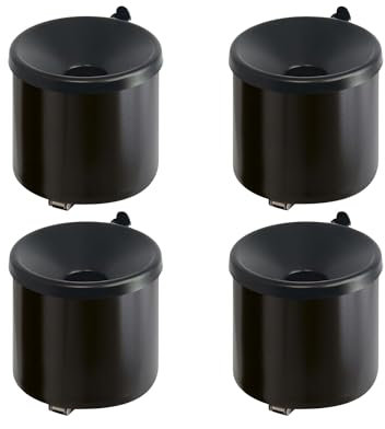 PROREGAL SuperSparSet 4x Runder feuerlöschender Wandaschenbecher | 2 Liter | HxØ 16x16cm | Metal | Schwarz mit schwarzem Deckel