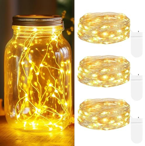 3 Stück LED Mini Lichterkette mit Batterie, 2M 20 LED Micro LED Lichterketten Batteriebetrieben, DIY Lichterkette Klein Wasserdicht für Weihnachtsdeko (Warmweiß)