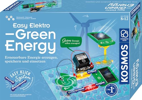 KOSMOS Easy Elektro - Green Energy, Elektronik Baukasten | Erneuerbare Energie selbst mit Windrad, Solar und Handkurbel erzeugen, speichern und einsetzen, ab 8 Jahre