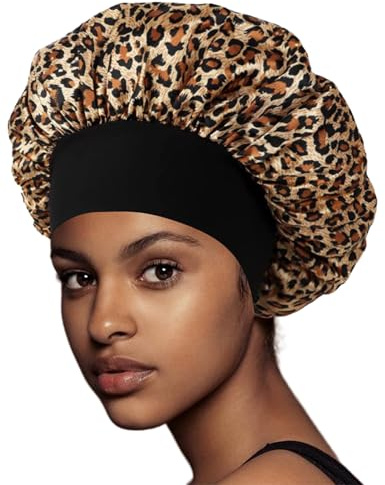 Weardear Silk Bonnet for Women Satin Hair Wrap 1 Pcs Comfortable Night Sleep Cap Soft Hair Bonnets Leopard M