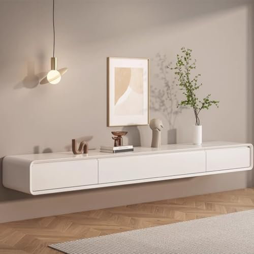Easnuroz Meuble TV 120-240cm Meuble TV Flottant avec Étagères Moderne Mat Console Média Centre De Stockage Large Banc TV pour Salon & Chambre À Coucher(220 * 20 * 24cm)