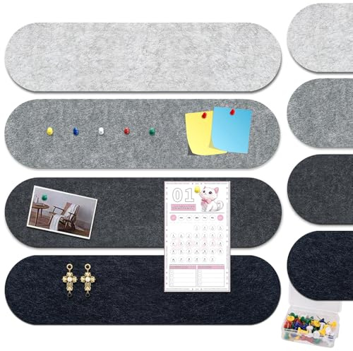 DongMaple 8 Stück Pinnwand Filz Selbstklebend mit 100 Pinnnadeln,40 x 10cm Fotowand Memotafeln DIY Vision Board für Büro Küche,Heimdekoration und Memorandum,Gemischtes Grau