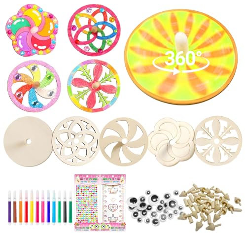 54 Stück Holzkreisel Kreisel für Kinder Malerei Kreisel Handmade Bastelset für Klassenzimmer Crafts Familie Aktivitäten und Kindergeburtstag Geschenke