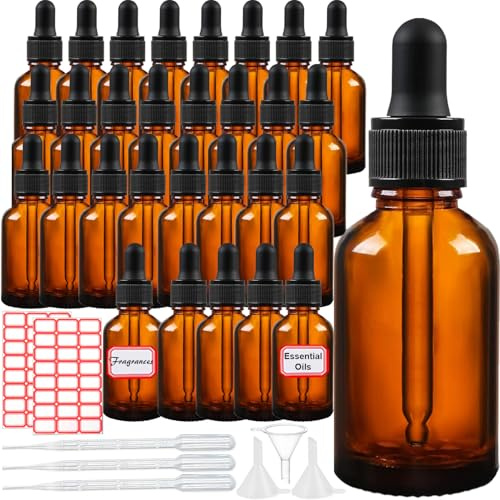 WYIPOLZI 30ml Amber Glass Dropper Bottles 30 Pcs with Pipettes, UV Protection & Leak-Proof Brown Empty Dropper Bottles for Essential Oils, Perfume Making, Aromatherapy, Chemistry Lab, DIY Supplies