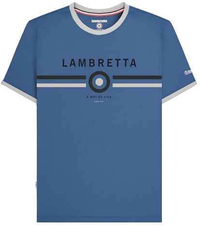 Lambretta Mens Logo Ringer Short Sleeve T-Shirt (UK, Alpha, XXL, Regular, Regular, Moonlit Ocean)