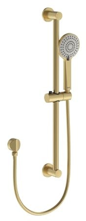 Bristan Duschset mit runder Duschstange und Wandauslass, Wandmontage, gebürstetes Messing-Finish