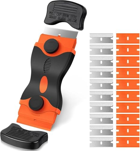 2 in 1 Window Scraper Tool, Double Edged Non Scratch Scraper Cleaning Tool with 20Pcs Blades, Multi Surface Cleaning Tool for Windows, Sticker, Wallpaper, Glass