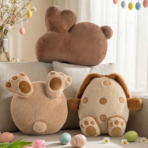 Lanpn 3 Stück Ostern Kissen, Dunkelbraun Osterhasen Kissen Hellbraun Ostereikissen mit Geflecktes und füßen Ostern Dekokissen Sofakissen Osterdeko für Geschenke Wohnzimmer Schlafzimmer Frühlingsdeko