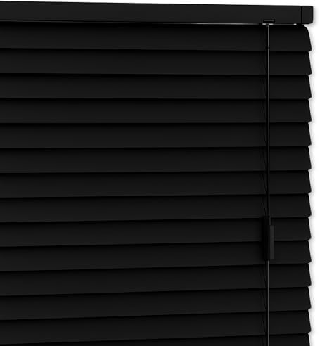 AQS - PVC Venetian Window Blinds - Easy Fit Curtains Trimmable Fittings - Windows Treatment Shutters Twist Open Close - Moisture Resistant Slats Wall & Recess Mount (Black, 105W x 213H cm)