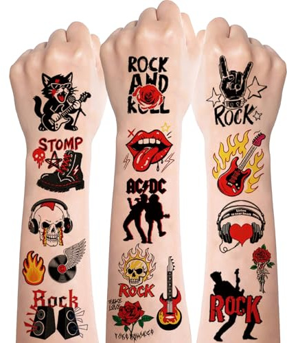 Rock Band Tattoos für Kinder,10 Blätt Rock N Roll Temporäre Tattoos Jungs Mädchen,Hautfreundlich Rock Band Stern Kindertattooos,Tattoos zum Aufkleben für Rockband Thema Party Mitgebsel Geburtstag