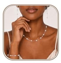 Astravia Perlenschmuck Set Damen, Schmuckset mit Perlenkette Armband Ohrringe, Wasserfest Silber Schmuck Set für Damen, Eleganter Brautschmuck Hochzeit Geschenk