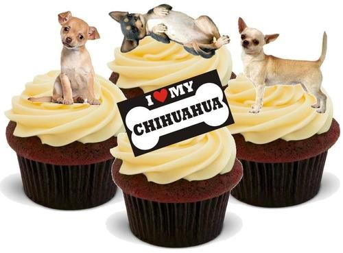 CHIHUAHUA MISCHUNG - 12 essbare hochwertige stehende Waffeln Kuchen Toppers - CHIHUAHUA MIX