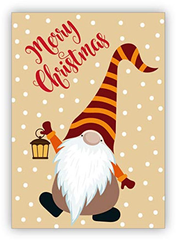 Kartenkaufrausch 1 Süße Retro Wichtel Weihnachtskarte mit Schnee: Merry Christmas • als nette Weihnachts Glückwunschkarte zu Neujahr, Silvester für Familie und Firma