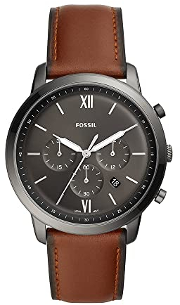 Fossil Neutra uhr für Herren, Chronographenwerk mit Edelstahl- oder Lederarmband, Braun und Dunkelgrau, 44MM